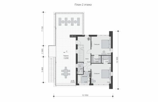 Двухэтажный дом с четырьмя спальнями, кабинетом и террасами.